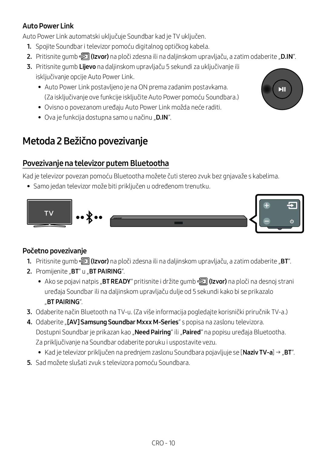 Samsung HW-M360/EN manual Metoda 2 Bežično povezivanje, Povezivanje na televizor putem Bluetootha, Početno povezivanje 