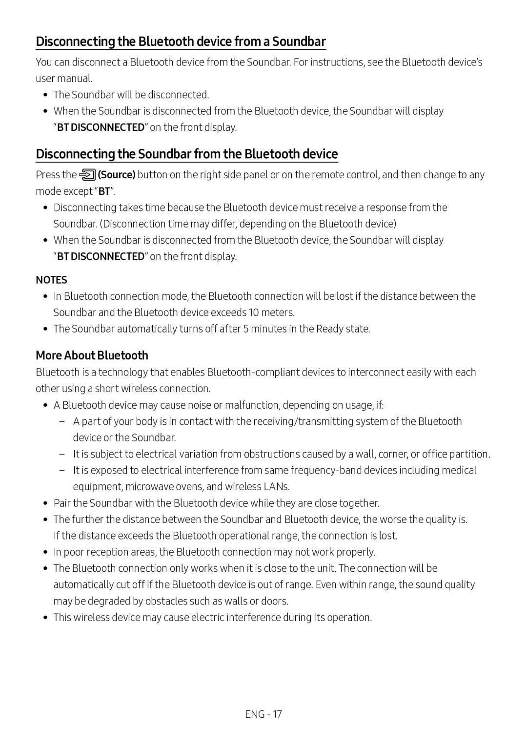 Samsung HW-M360/EN, HW-M360/ZG, HW-M360/ZF manual Disconnecting the Bluetooth device from a Soundbar, More About Bluetooth 