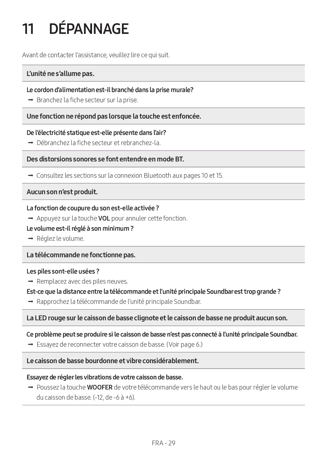 Samsung HW-M360/ZG, HW-M360/EN manual 11 Dépannage 