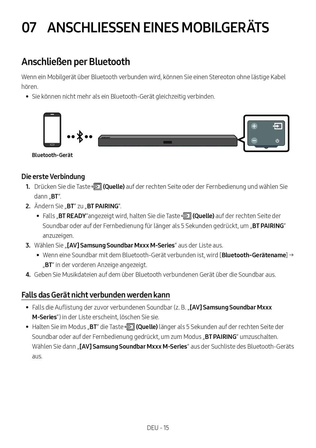 Samsung HW-M360/EN Anschliessen Eines Mobilgeräts, Anschließen per Bluetooth, Falls das Gerät nicht verbunden werden kann 