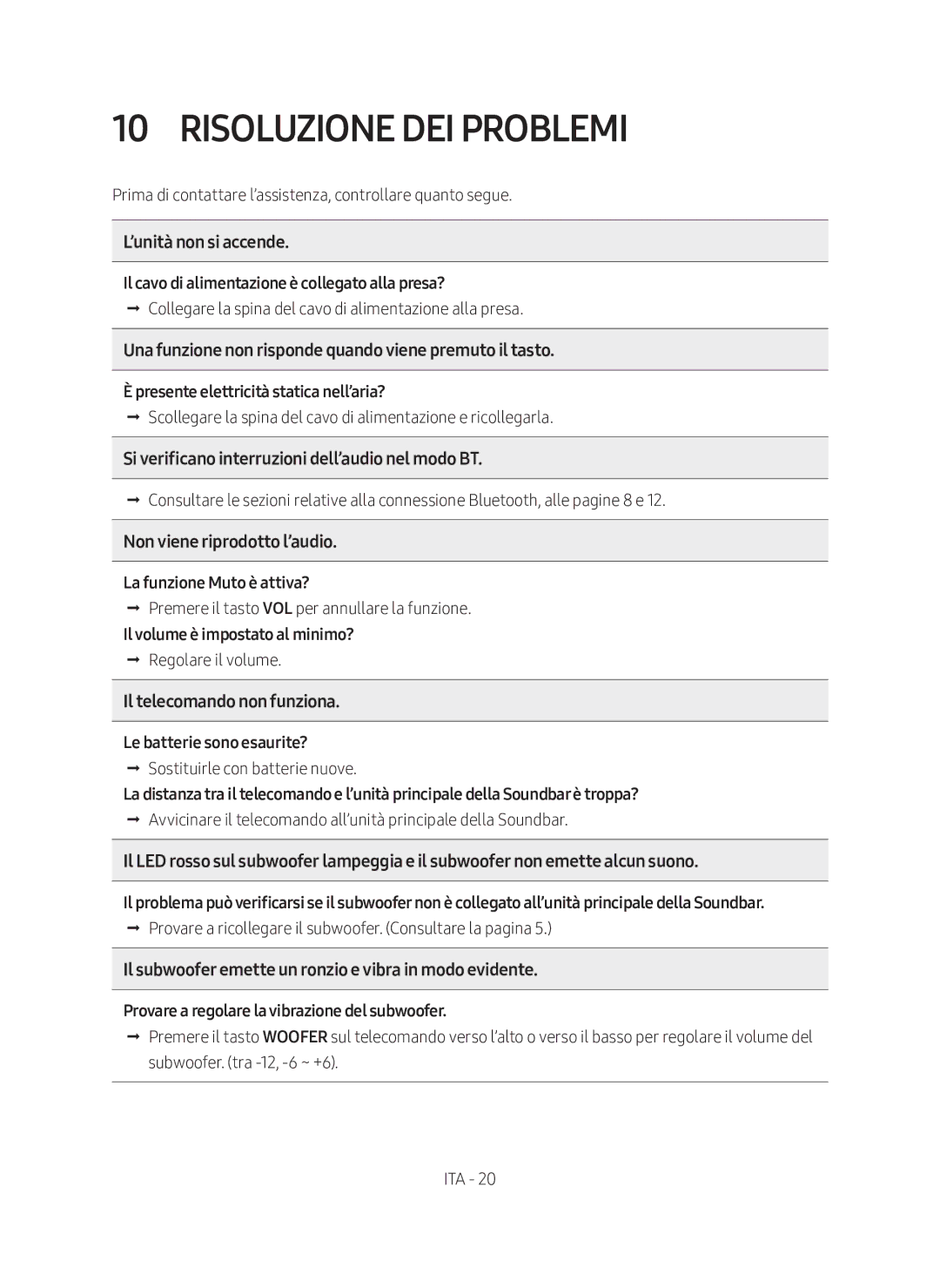 Samsung HW-M360/EN, HW-M360/ZG manual Risoluzione dei problemi 