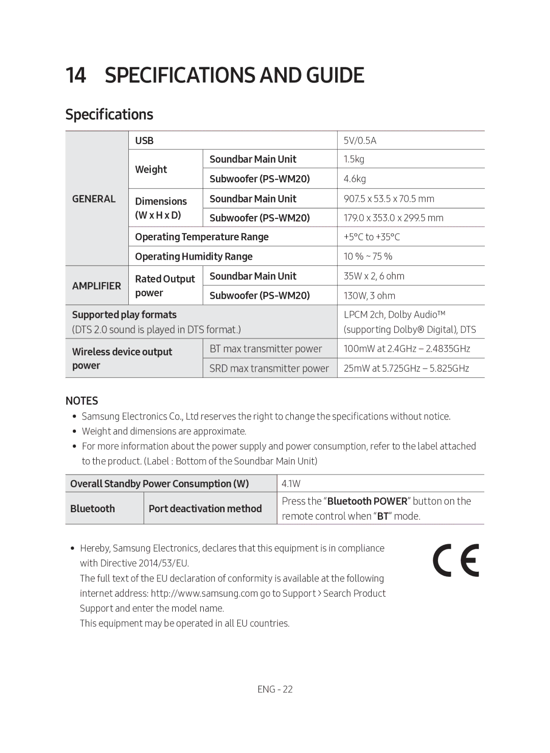 Samsung HW-M360/EN, HW-M360/ZG manual Specifications and Guide 