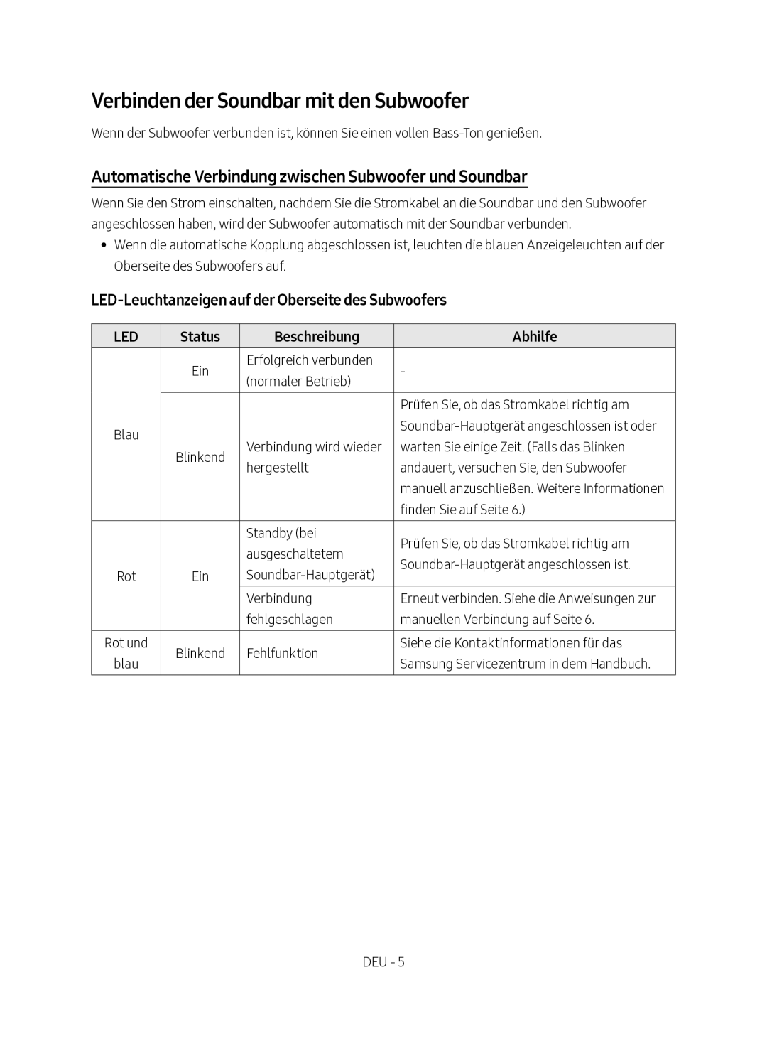 Samsung HW-M360/ZG manual Verbinden der Soundbar mit den Subwoofer, Automatische Verbindung zwischen Subwoofer und Soundbar 