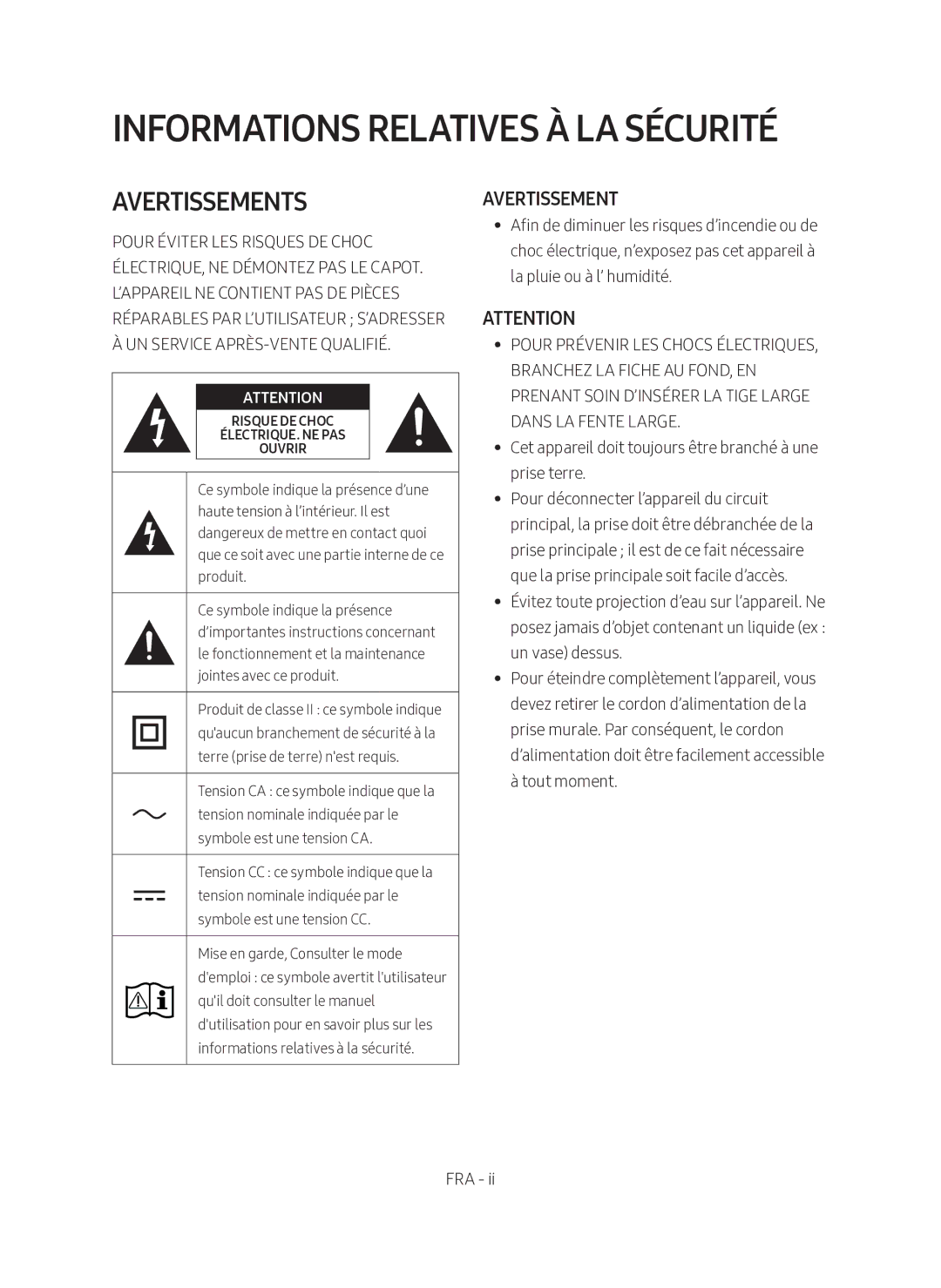 Samsung HW-M360/EN, HW-M360/ZG manual Informations Relatives À LA Sécurité 