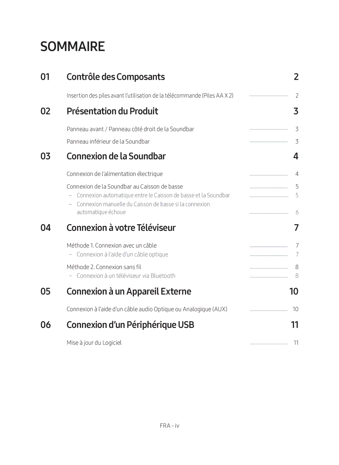 Samsung HW-M360/EN, HW-M360/ZG manual Contrôle des Composants, Présentation du Produit, Connexion de la Soundbar 