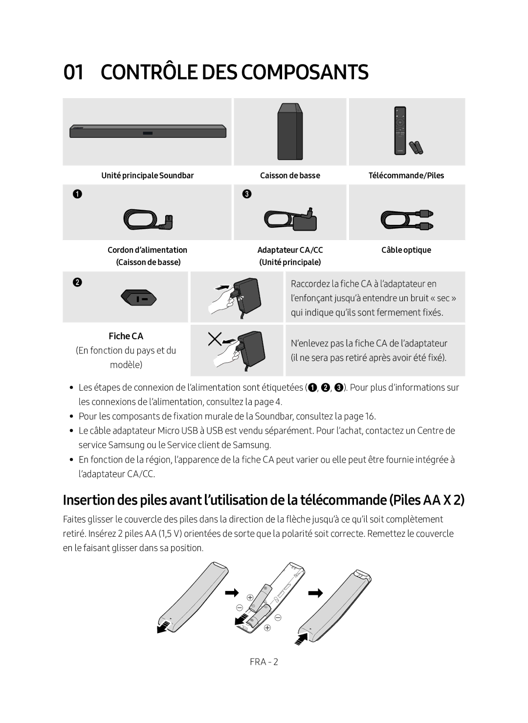 Samsung HW-M360/EN, HW-M360/ZG manual Contrôle des Composants, Unité principale Soundbar, Caisson de basse 