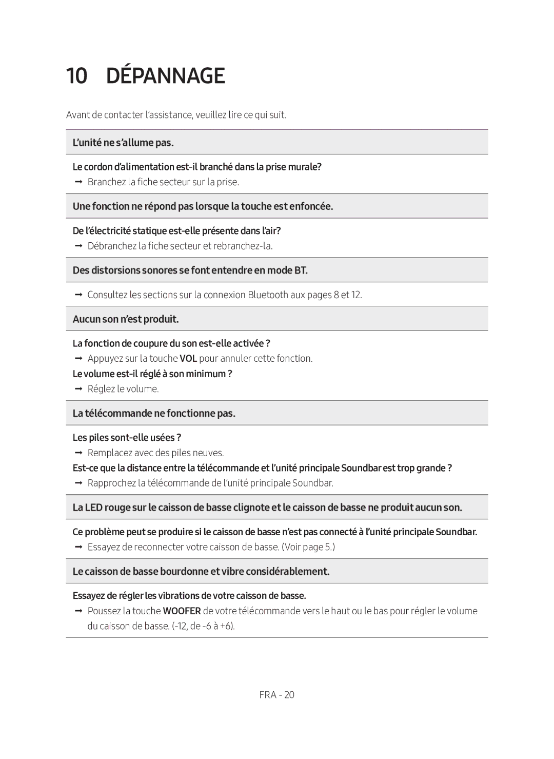 Samsung HW-M360/EN, HW-M360/ZG manual 10 Dépannage 