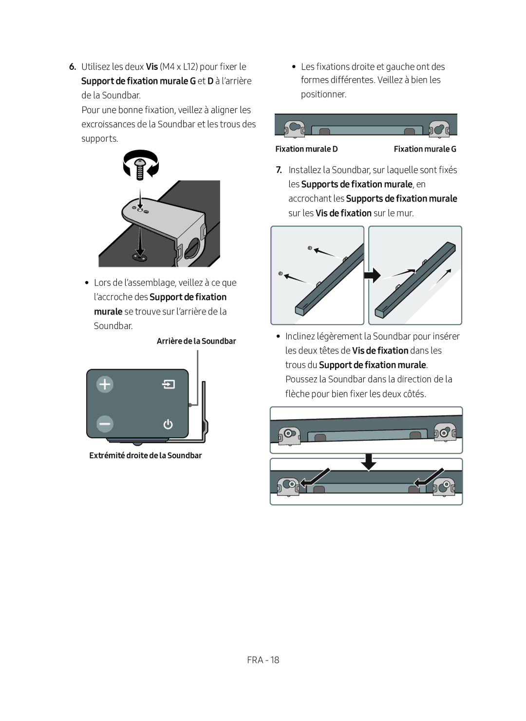 Samsung HW-M360/EN manual Arrière de la Soundbar, Fixation murale D, Extrémité droite de la Soundbar 