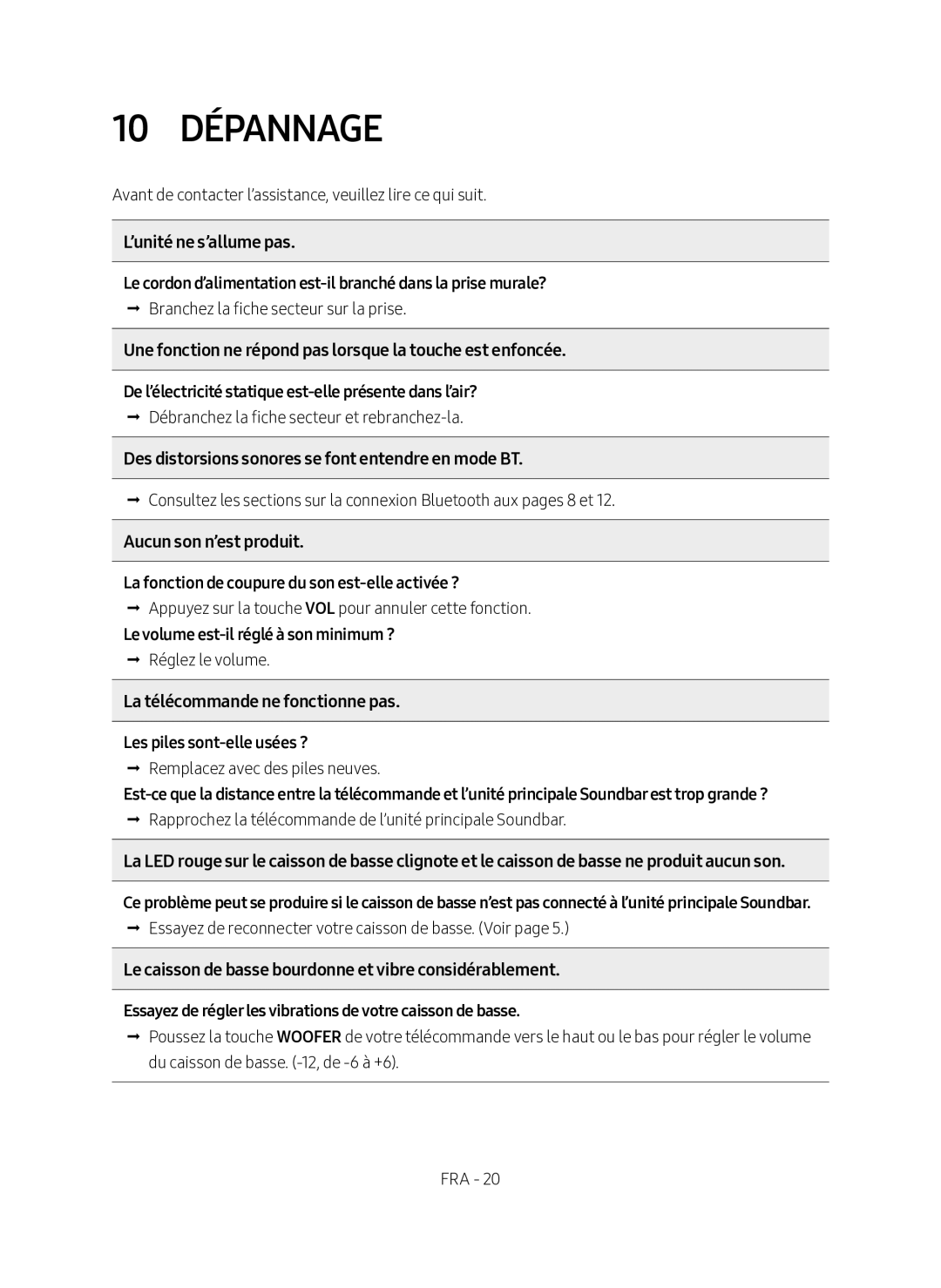 Samsung HW-M360/EN manual 10 Dépannage 