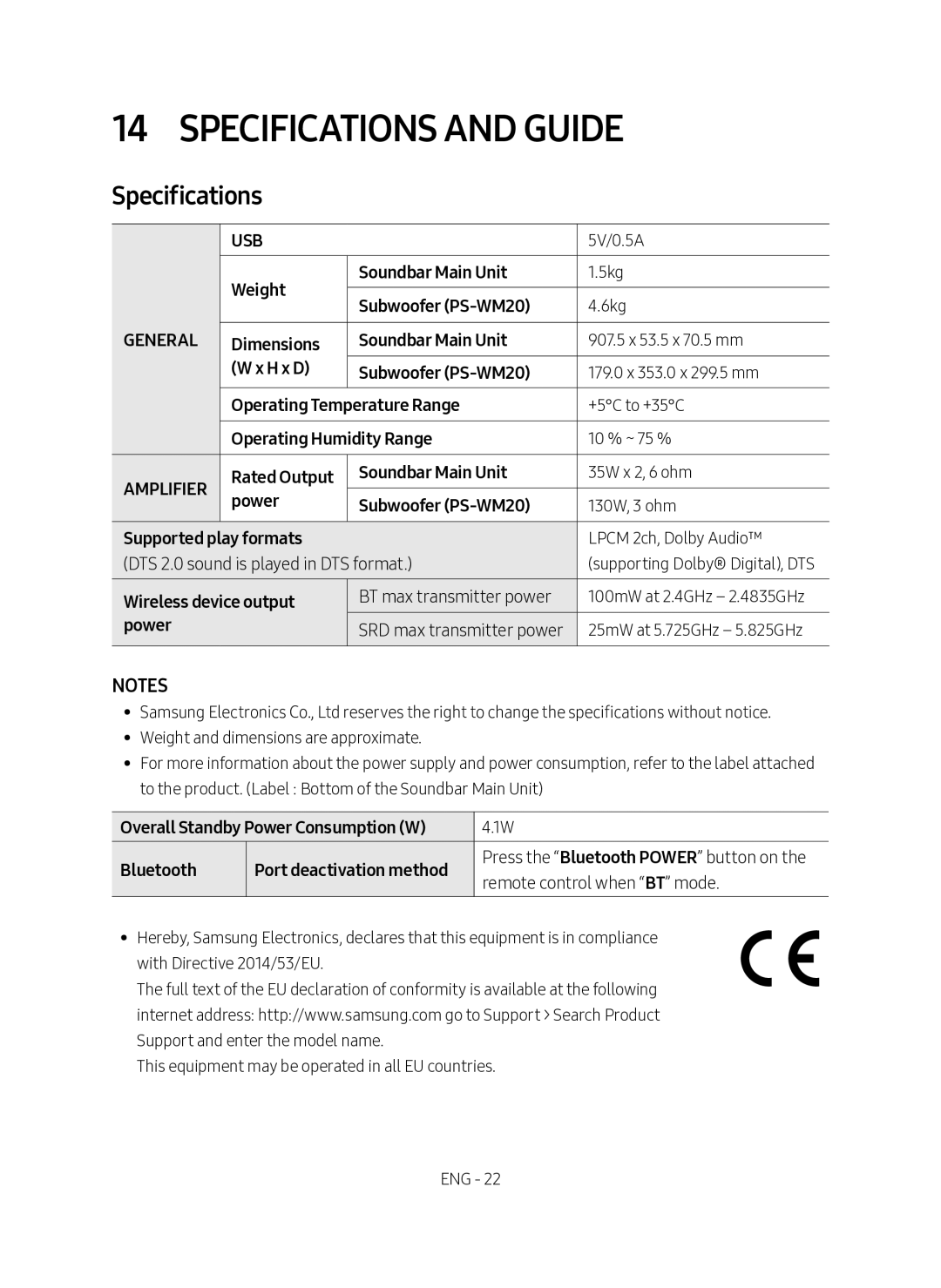 Samsung HW-M360/EN manual Specifications and Guide 