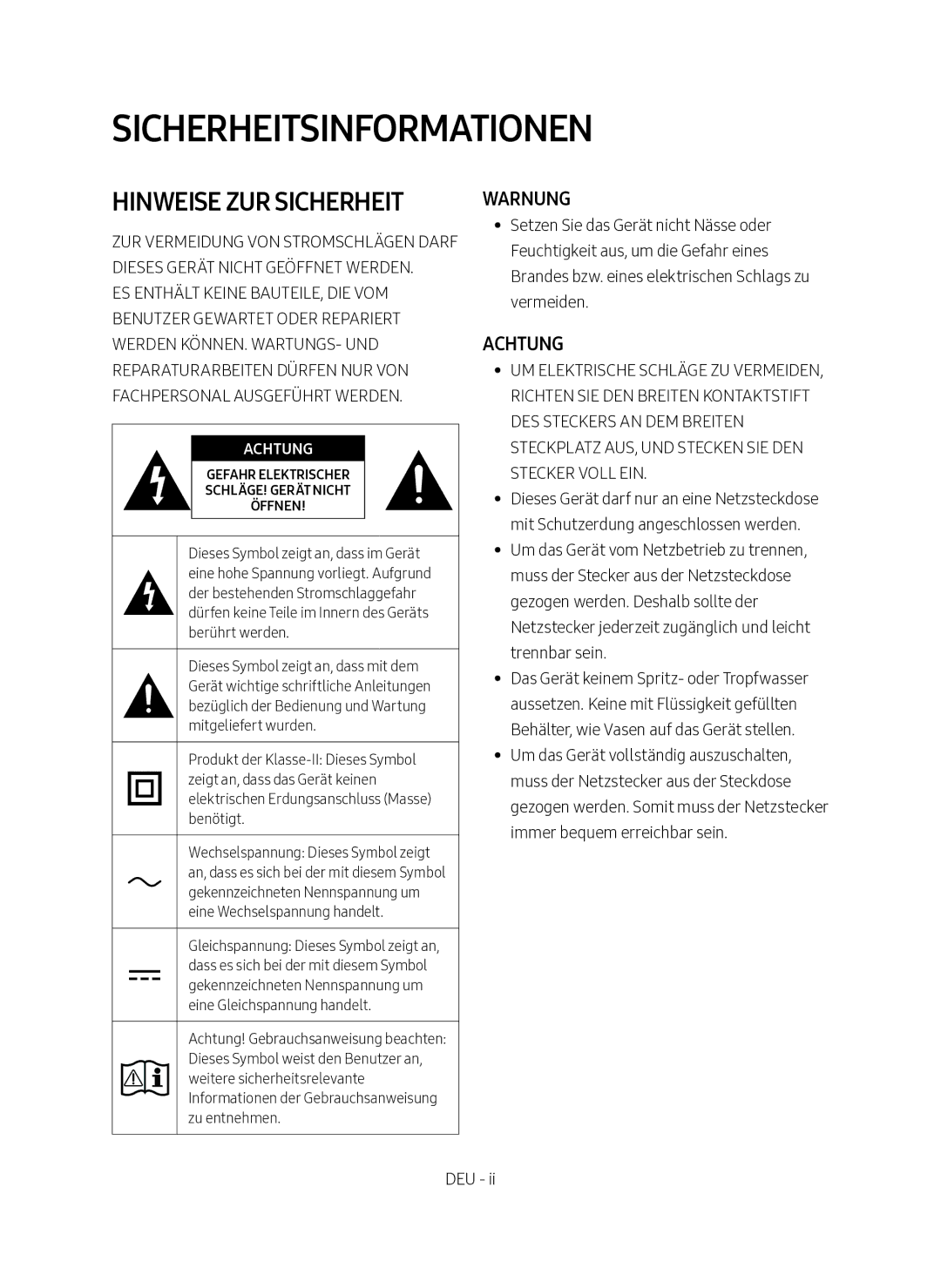 Samsung HW-M360/EN manual Sicherheitsinformationen 