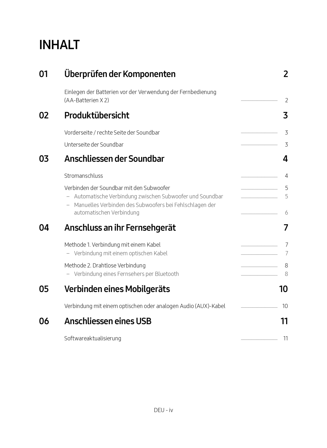 Samsung HW-M360/EN Überprüfen der Komponenten, Produktübersicht, Anschliessen der Soundbar, Anschluss an ihr Fernsehgerät 