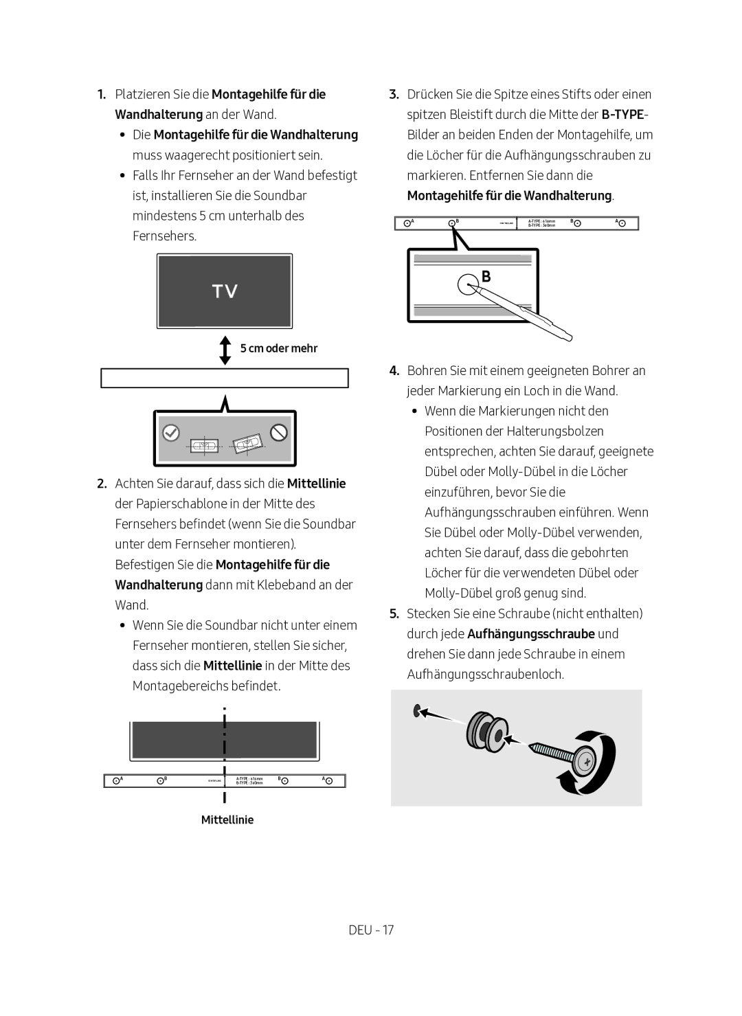 Samsung HW-M360/EN manual Cm oder mehr, Mittellinie 