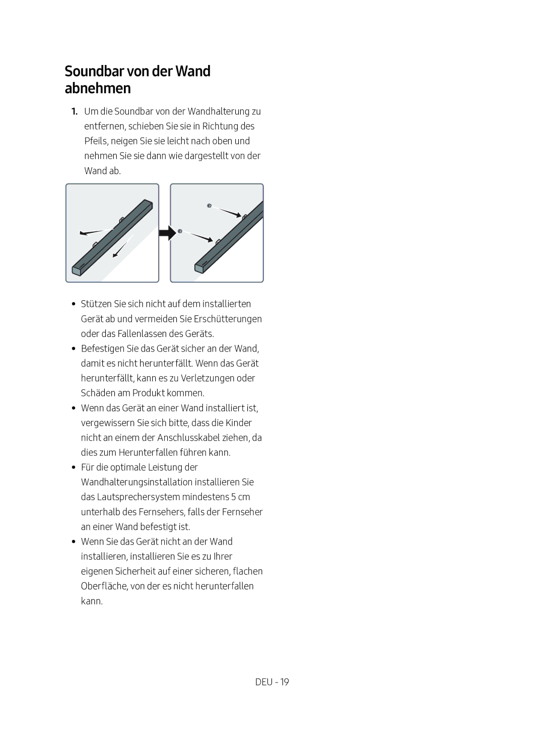 Samsung HW-M360/EN manual Soundbar von der Wand abnehmen 