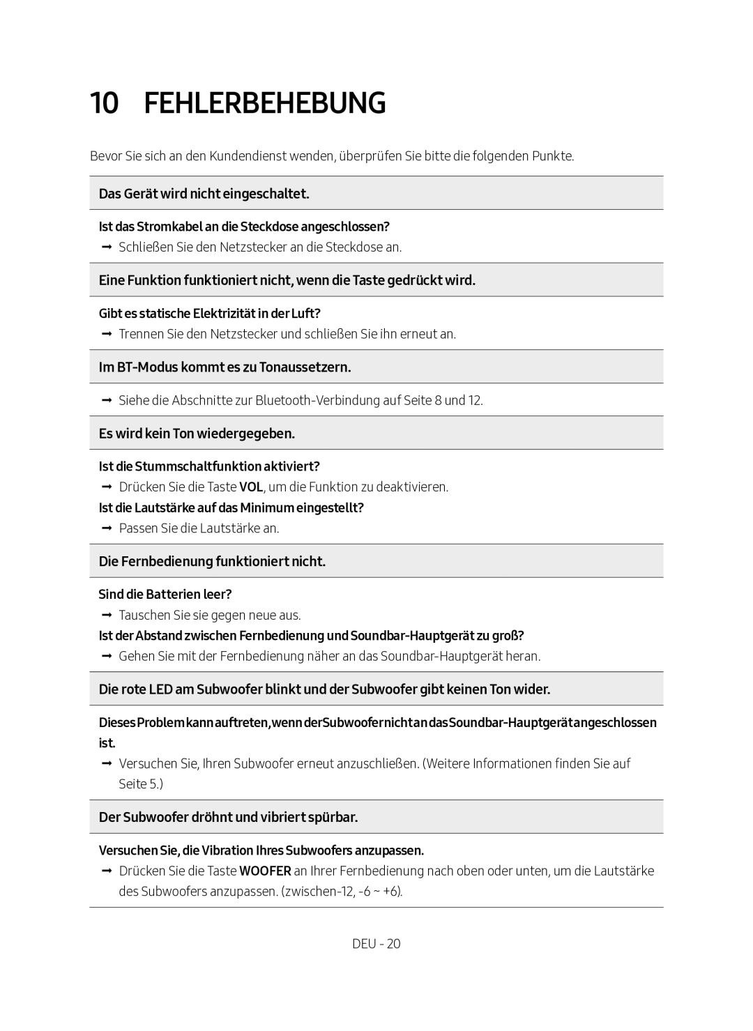 Samsung HW-M360/EN manual Fehlerbehebung 