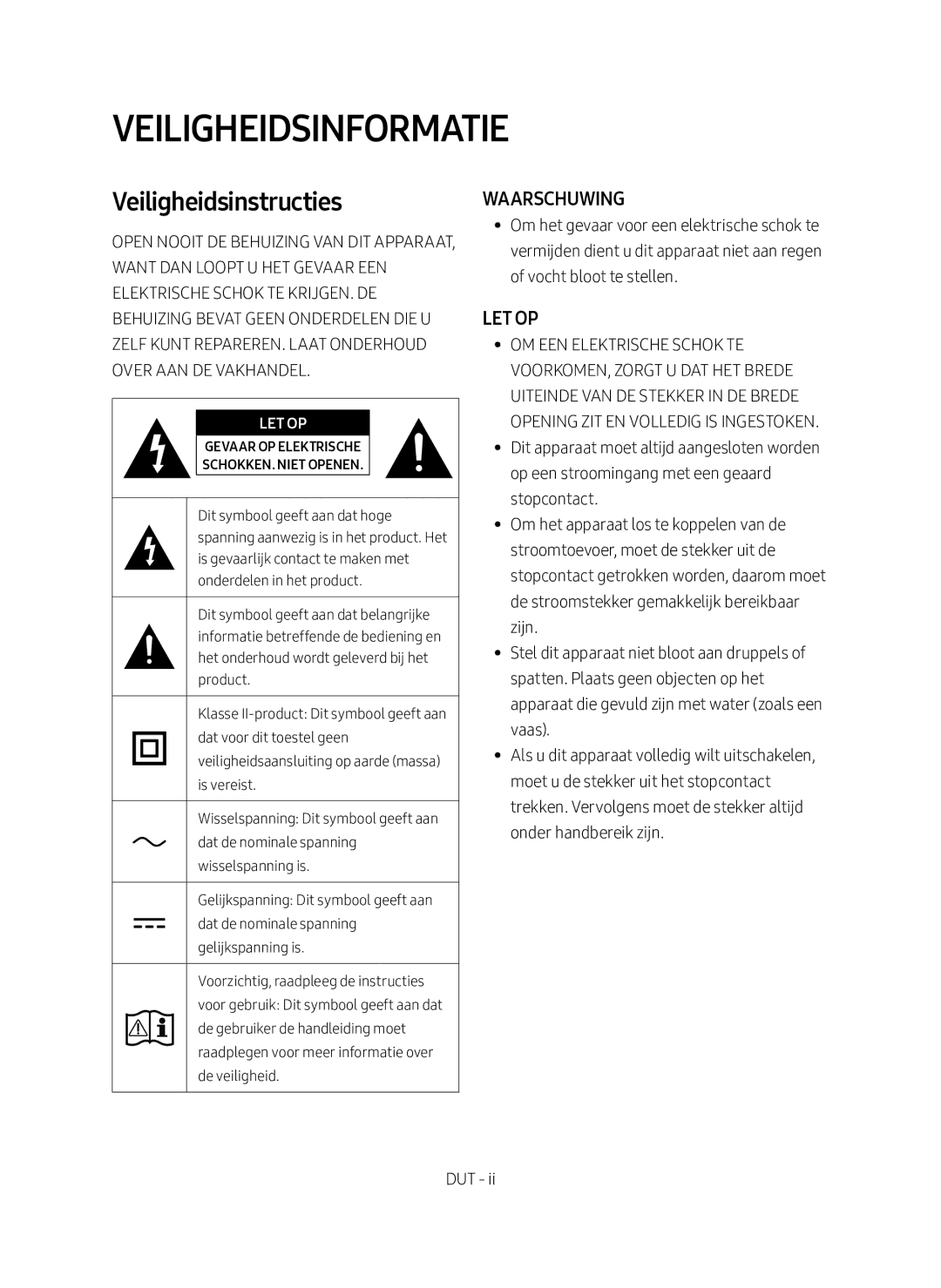 Samsung HW-M360/EN manual Veiligheidsinformatie, Veiligheidsinstructies 