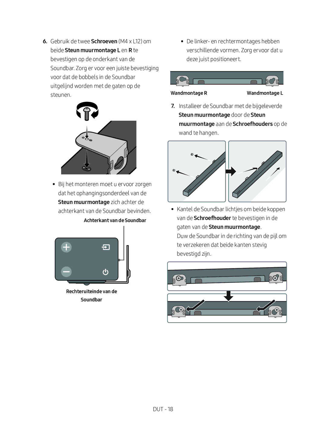 Samsung HW-M360/EN manual Achterkant van de Soundbar, Wandmontage R, Rechteruiteinde van de Soundbar 