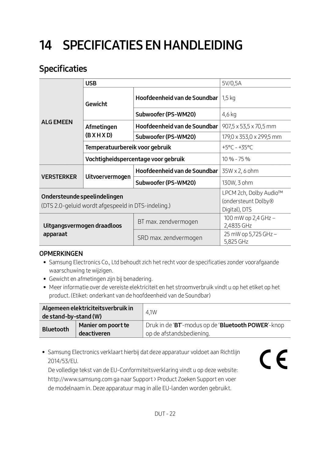 Samsung HW-M360/EN manual Specificaties en Handleiding 