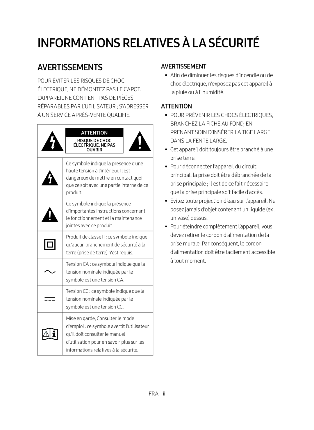 Samsung HW-M360/EN manual Informations Relatives À LA Sécurité 