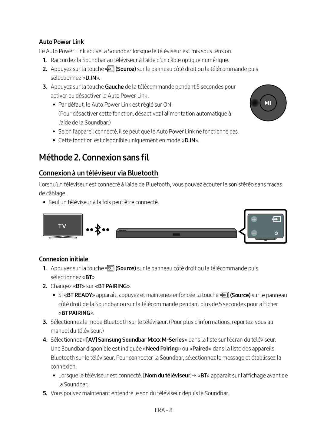 Samsung HW-M360/EN manual Méthode 2. Connexion sans fil, Connexion à un téléviseur via Bluetooth, Connexion initiale 