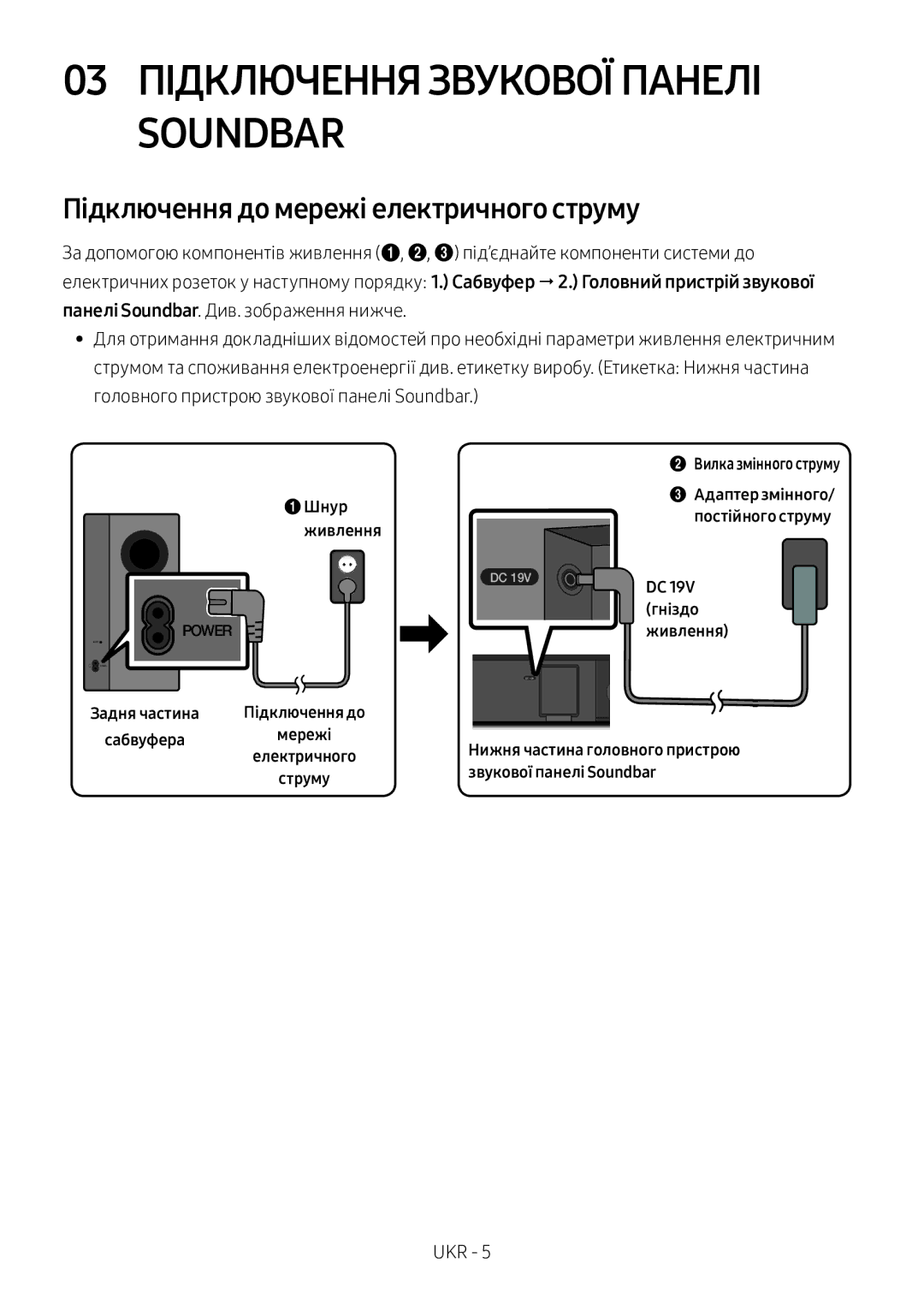 Samsung HW-M360/RU manual 03 Підключення Звукової Панелі Soundbar, Підключення до мережі електричного струму 