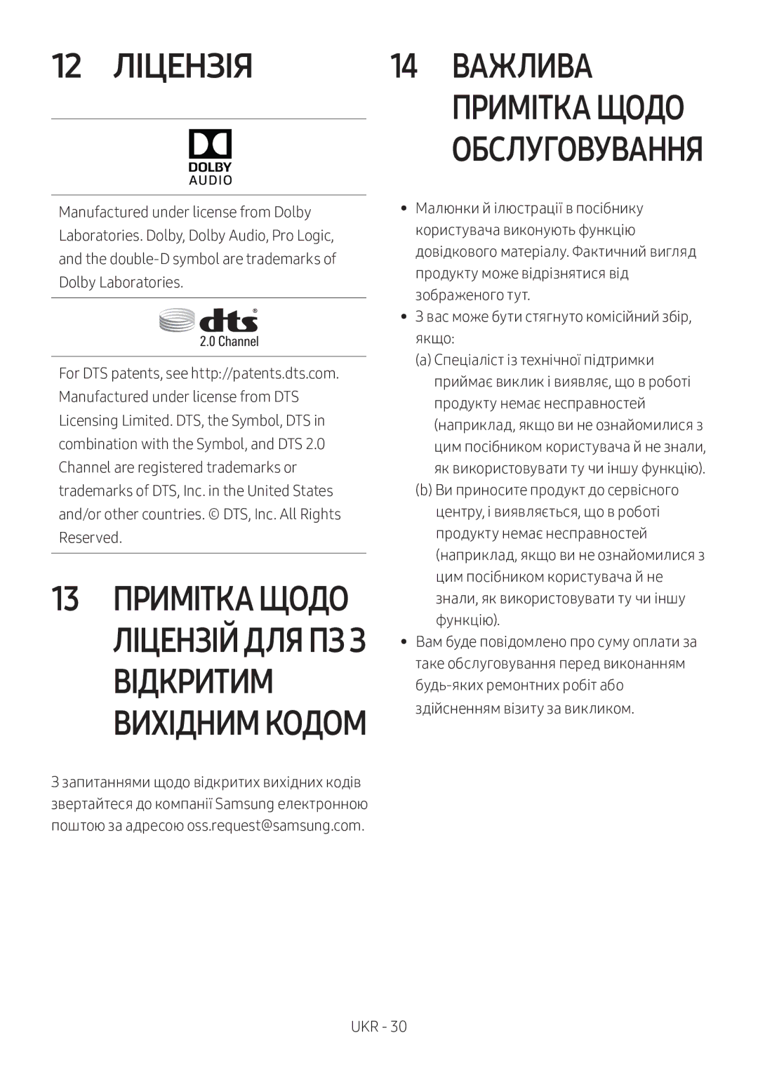 Samsung HW-M360/RU manual 12 Ліцензія 14 Важлива, Примітка Щодо 