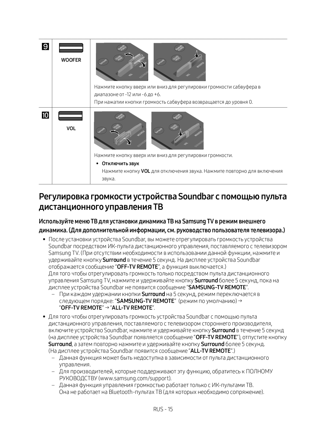 Samsung HW-M360/RU manual Woofer VOL, Отключить звук 