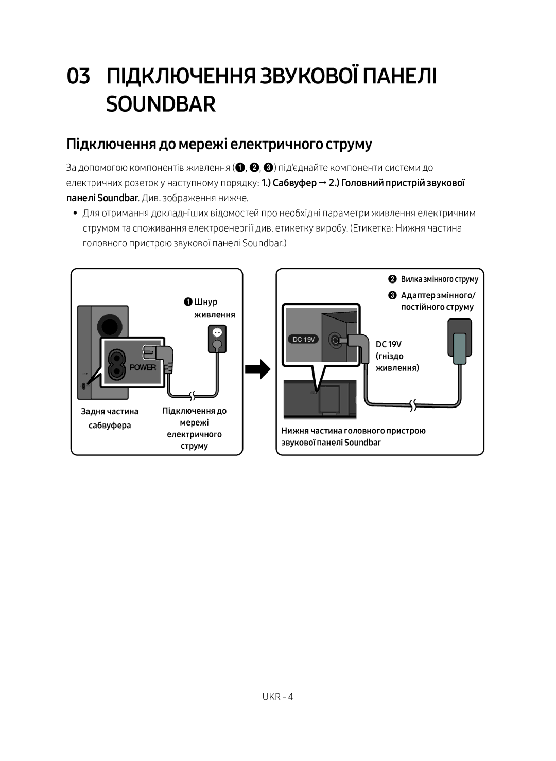 Samsung HW-M360/RU manual 03 Підключення звукової панелі Soundbar, Підключення до мережі електричного струму 