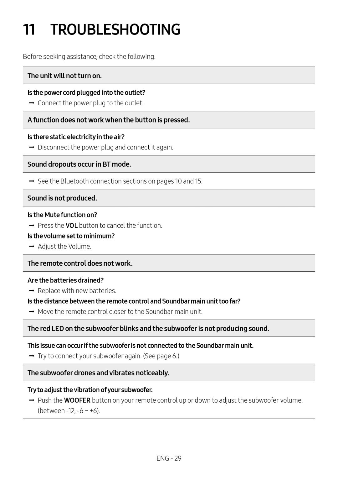 Samsung HW-M360/XV manual Troubleshooting 