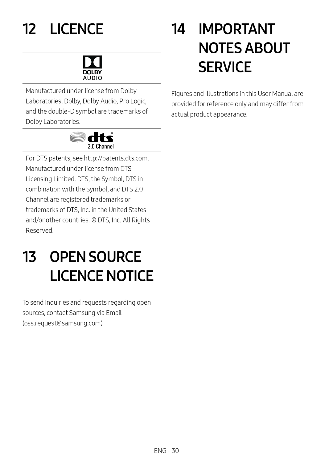 Samsung HW-M360/XV manual Licence Service, Open Source Licence Notice 