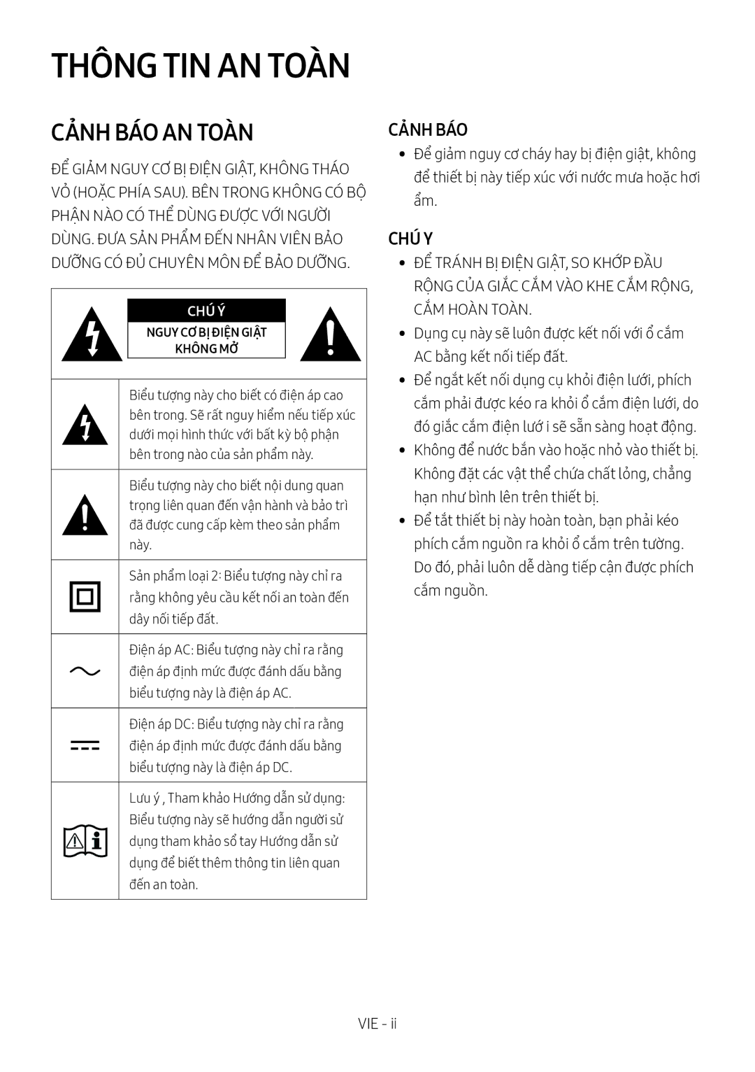 Samsung HW-M360/XV manual Thông TIN AN TOÀN, Cảnh Báo An Toàn 