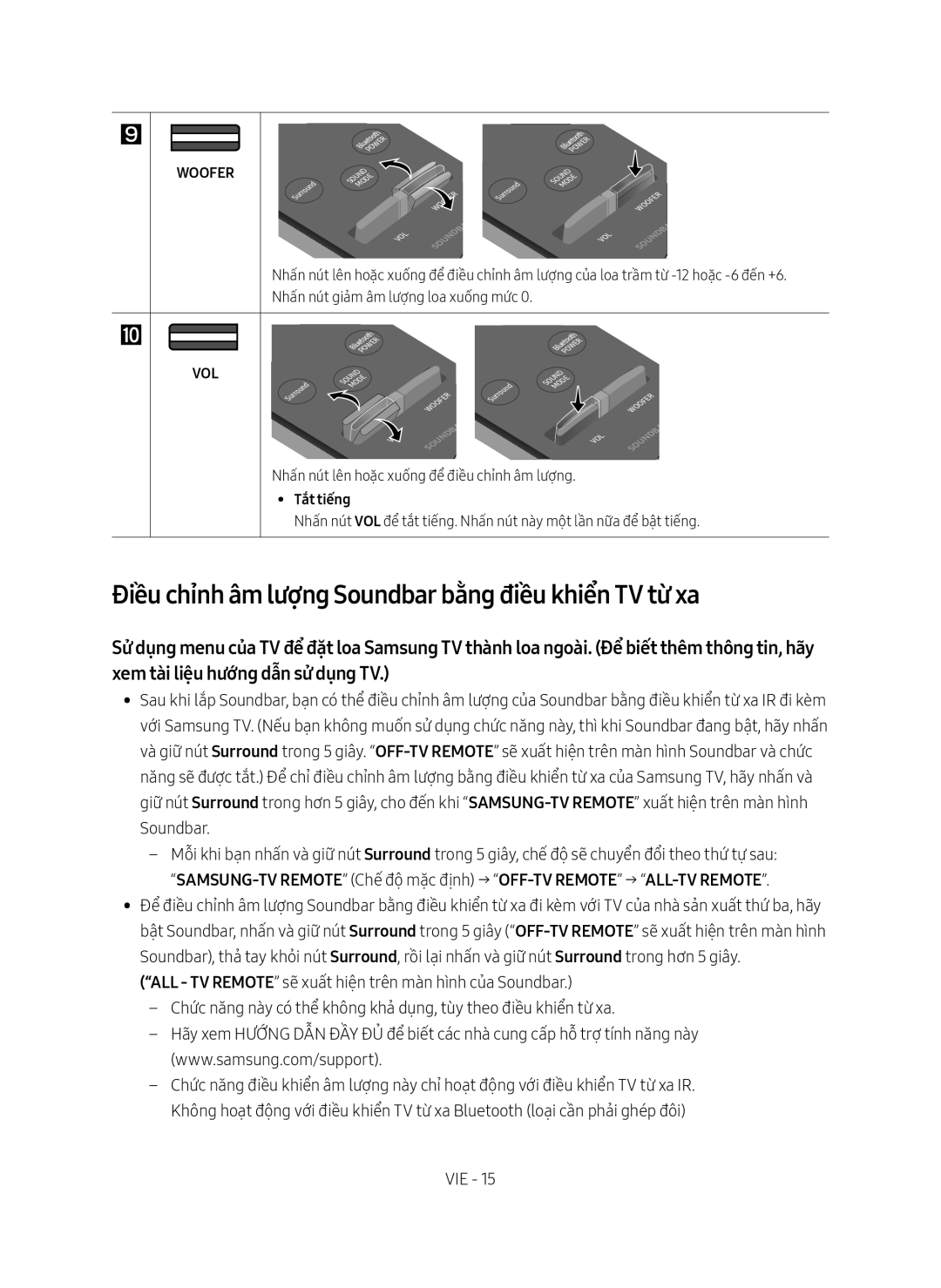 Samsung HW-M360/XV manual Điều chỉnh âm lượng Soundbar bằng điều khiển TV từ xa, Tắt tiếng 