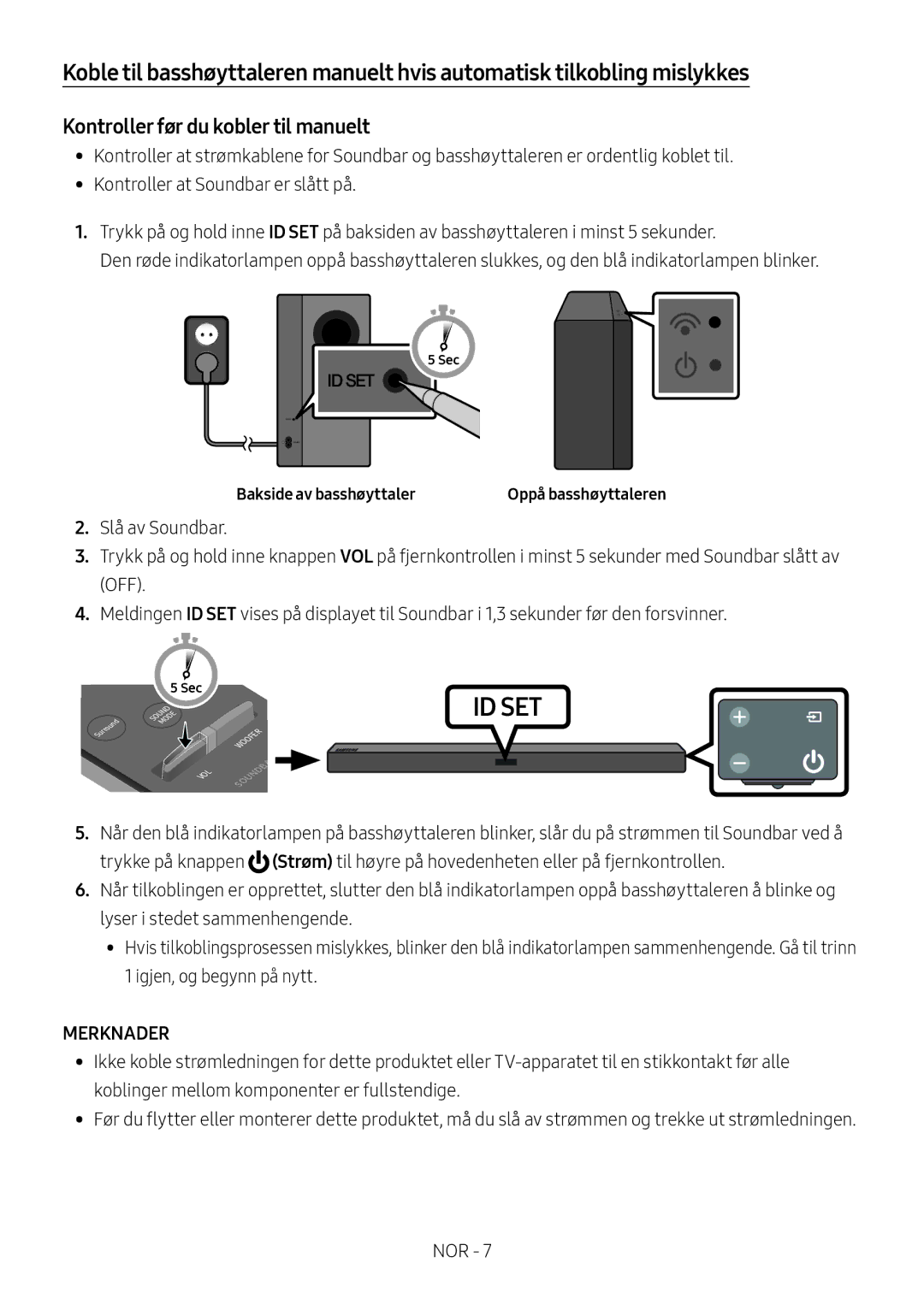 Samsung HW-M369/XE manual Kontroller før du kobler til manuelt, Bakside av basshøyttaler 