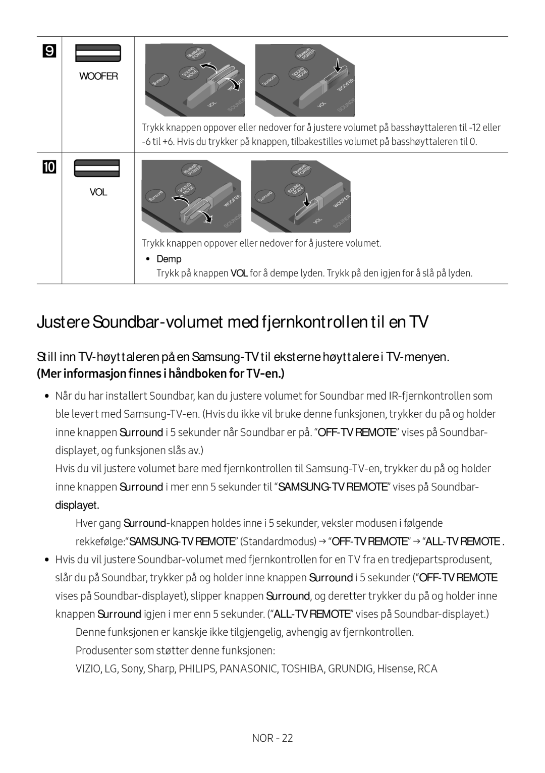 Samsung HW-M369/XE manual Justere Soundbar-volumet med fjernkontrollen til en TV, Demp 