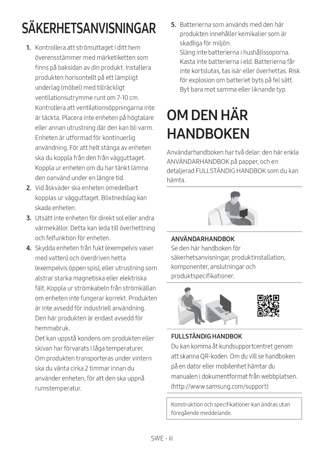 Samsung HW-M369/XE manual OM DEN HÄR Handboken, Säkerhetsanvisningar 