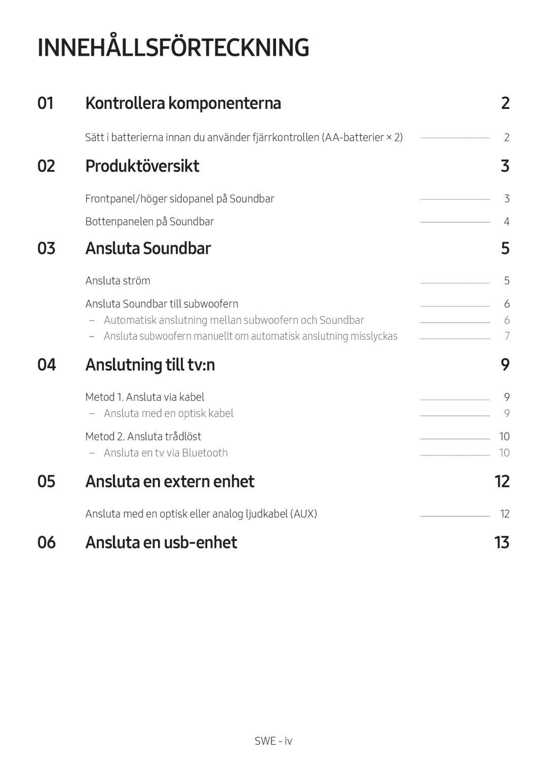 Samsung HW-M369/XE manual Innehållsförteckning 