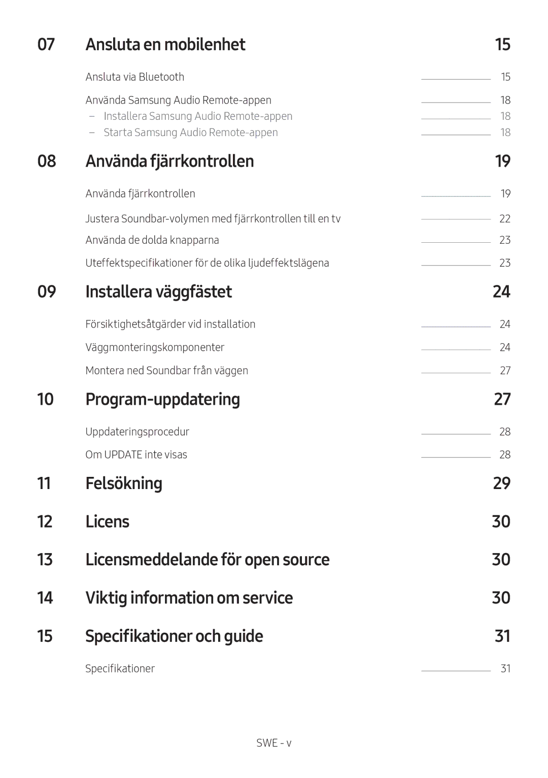 Samsung HW-M369/XE manual Ansluta en mobilenhet, Använda fjärrkontrollen, Installera väggfästet, Program-uppdatering 