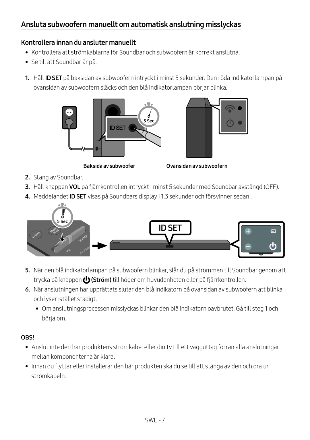 Samsung HW-M369/XE manual Kontrollera innan du ansluter manuellt, Baksida av subwoofer 