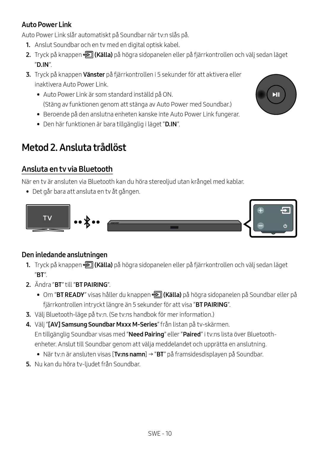 Samsung HW-M369/XE manual Metod 2. Ansluta trådlöst, Ansluta en tv via Bluetooth, Den inledande anslutningen 