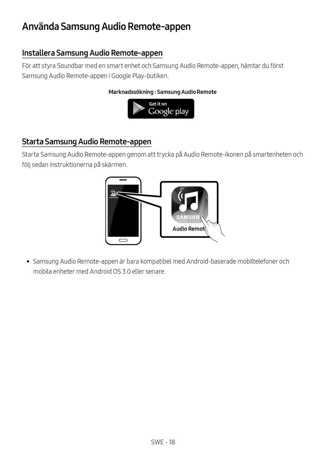 Samsung HW-M369/XE manual Använda Samsung Audio Remote-appen, Installera Samsung Audio Remote-appen 