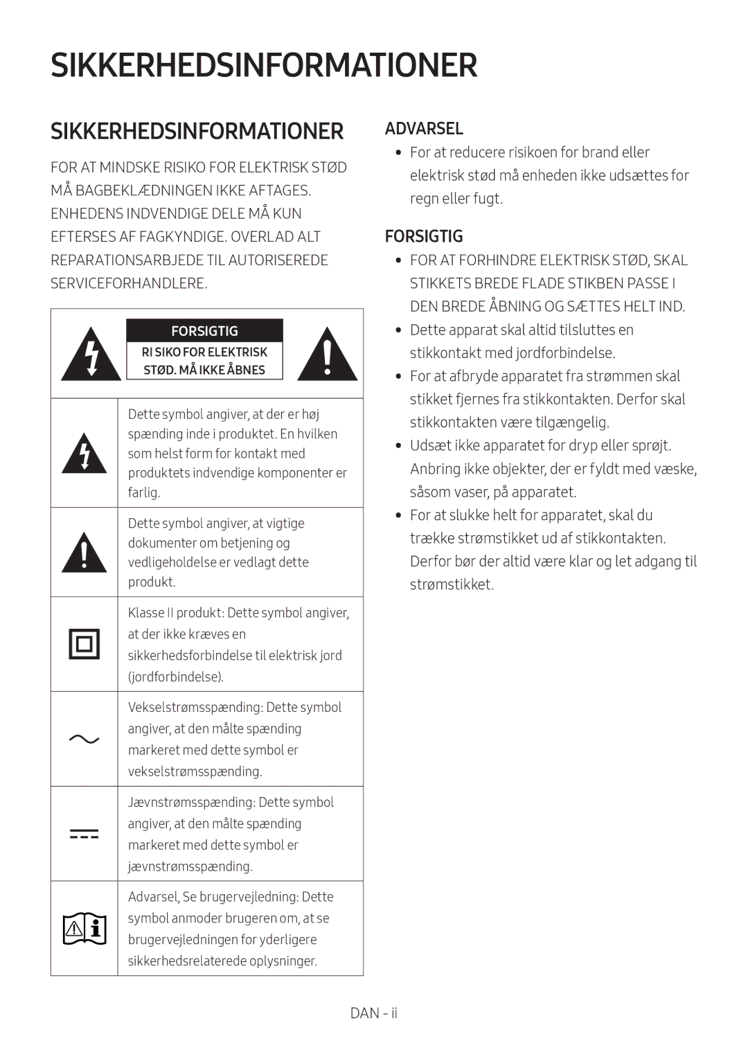 Samsung HW-M369/XE manual Sikkerhedsinformationer 