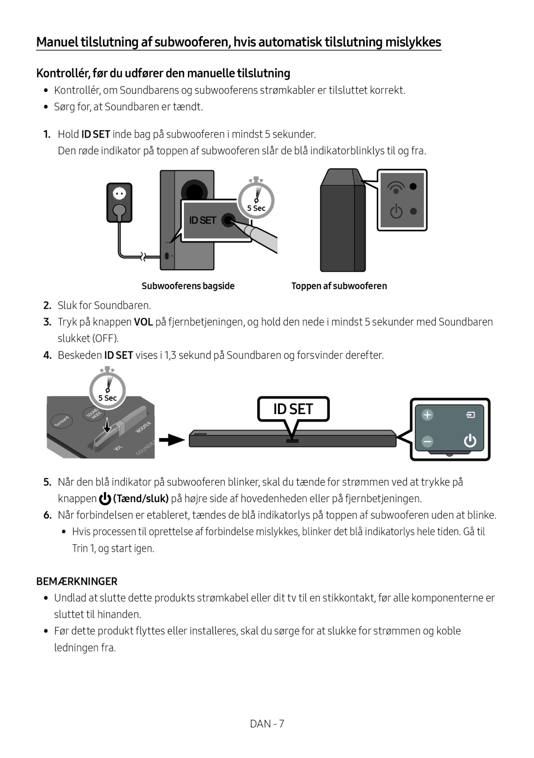 Samsung HW-M369/XE manual Kontrollér, før du udfører den manuelle tilslutning, Subwooferens bagside 