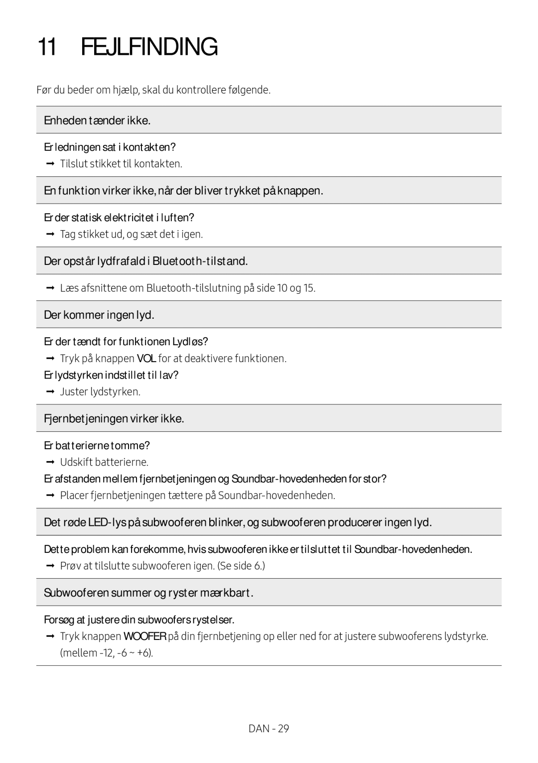 Samsung HW-M369/XE manual Fejlfinding 