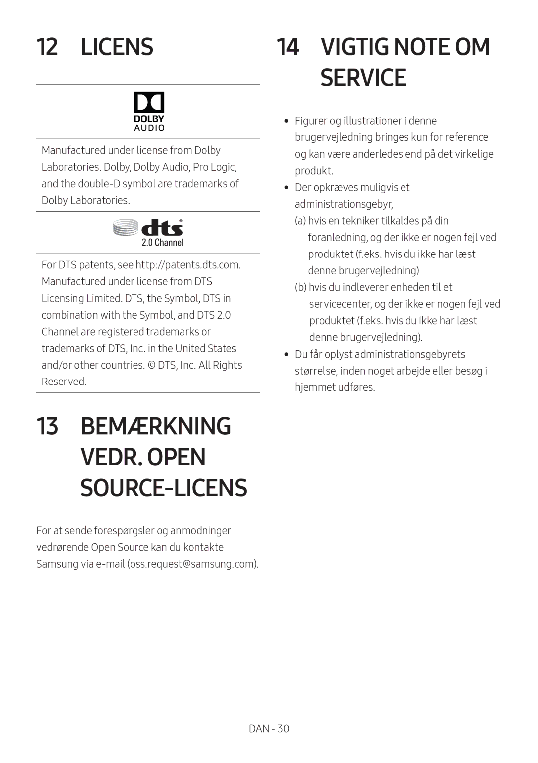 Samsung HW-M369/XE manual Licens, Service 