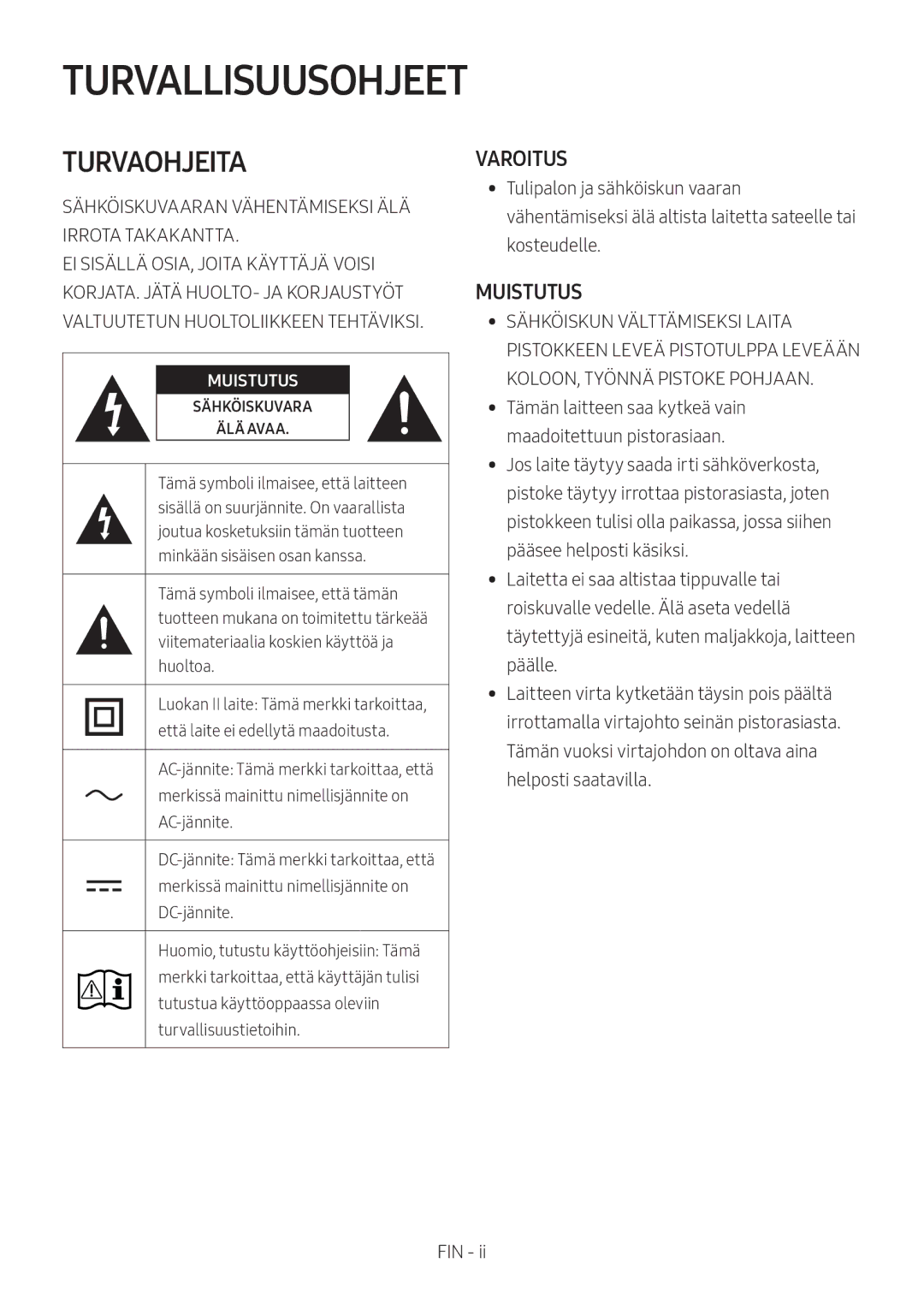 Samsung HW-M369/XE manual Turvallisuusohjeet, Turvaohjeita 