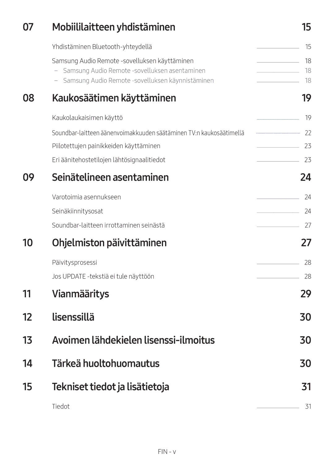 Samsung HW-M369/XE manual Mobiililaitteen yhdistäminen, Kaukosäätimen käyttäminen, Seinätelineen asentaminen 