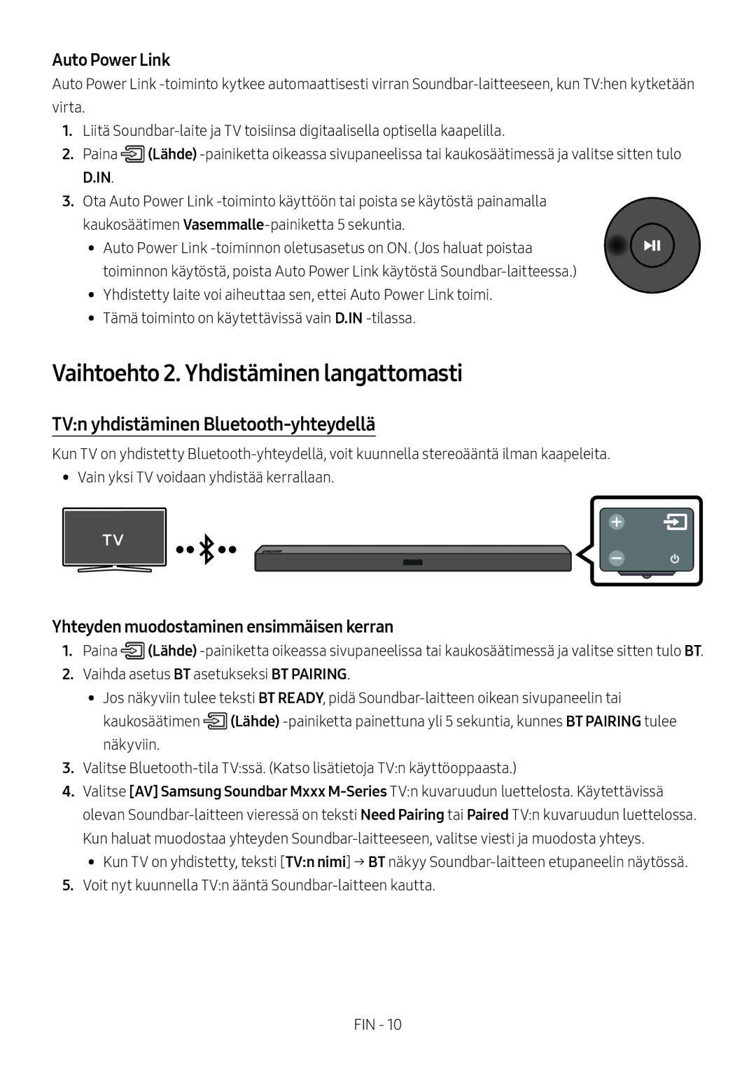 Samsung HW-M369/XE manual Vaihtoehto 2. Yhdistäminen langattomasti, TVn yhdistäminen Bluetooth-yhteydellä 