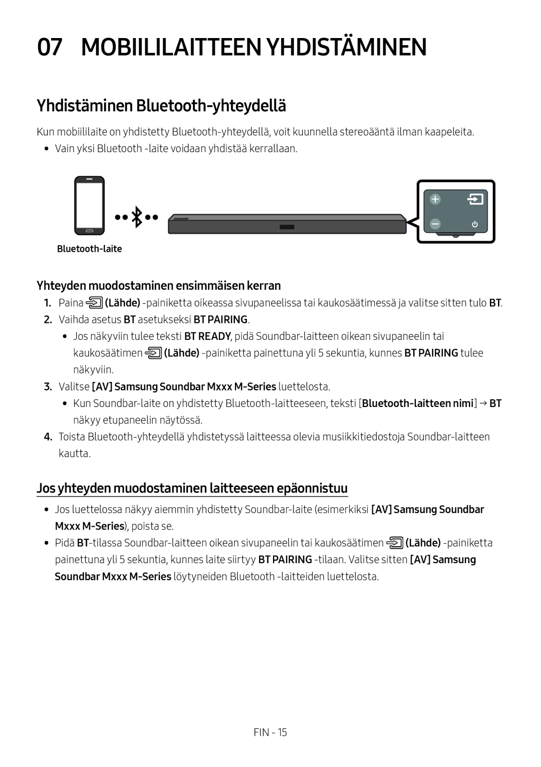 Samsung HW-M369/XE manual Mobiililaitteen Yhdistäminen, Yhdistäminen Bluetooth-yhteydellä, Bluetooth-laite 