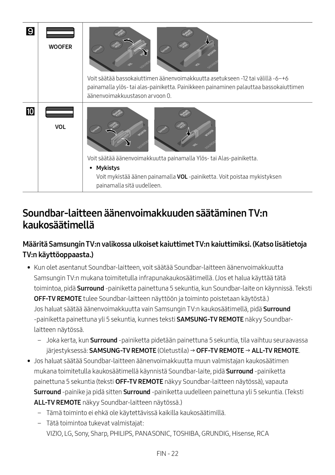 Samsung HW-M369/XE manual Woofer VOL, Mykistys 