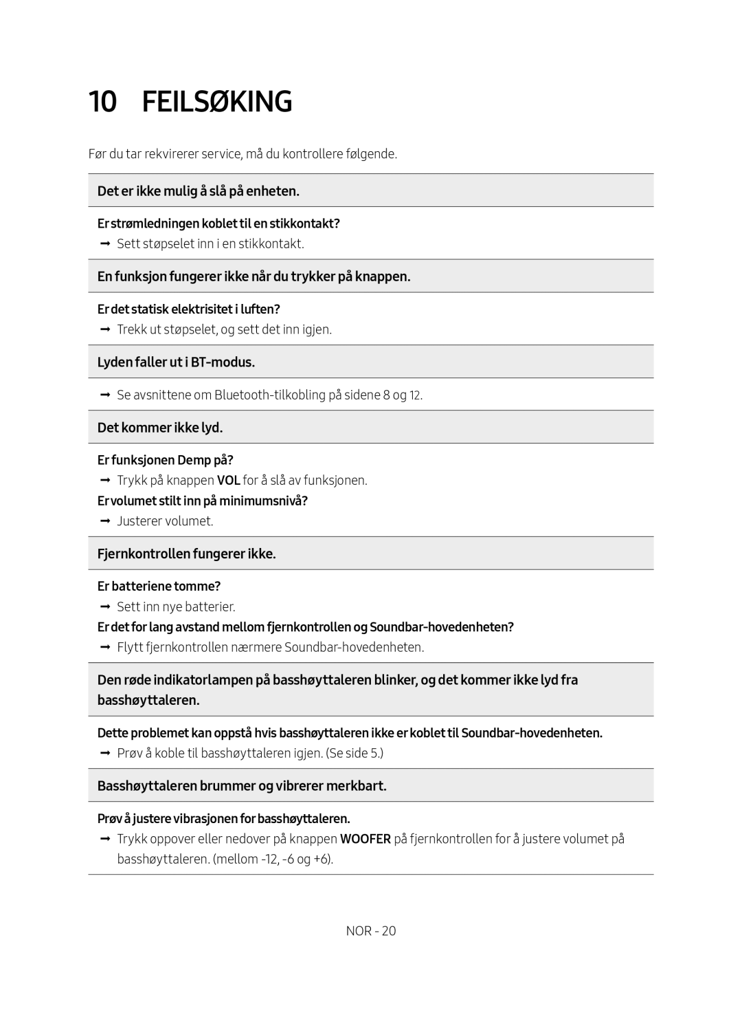 Samsung HW-M369/XE manual Feilsøking 